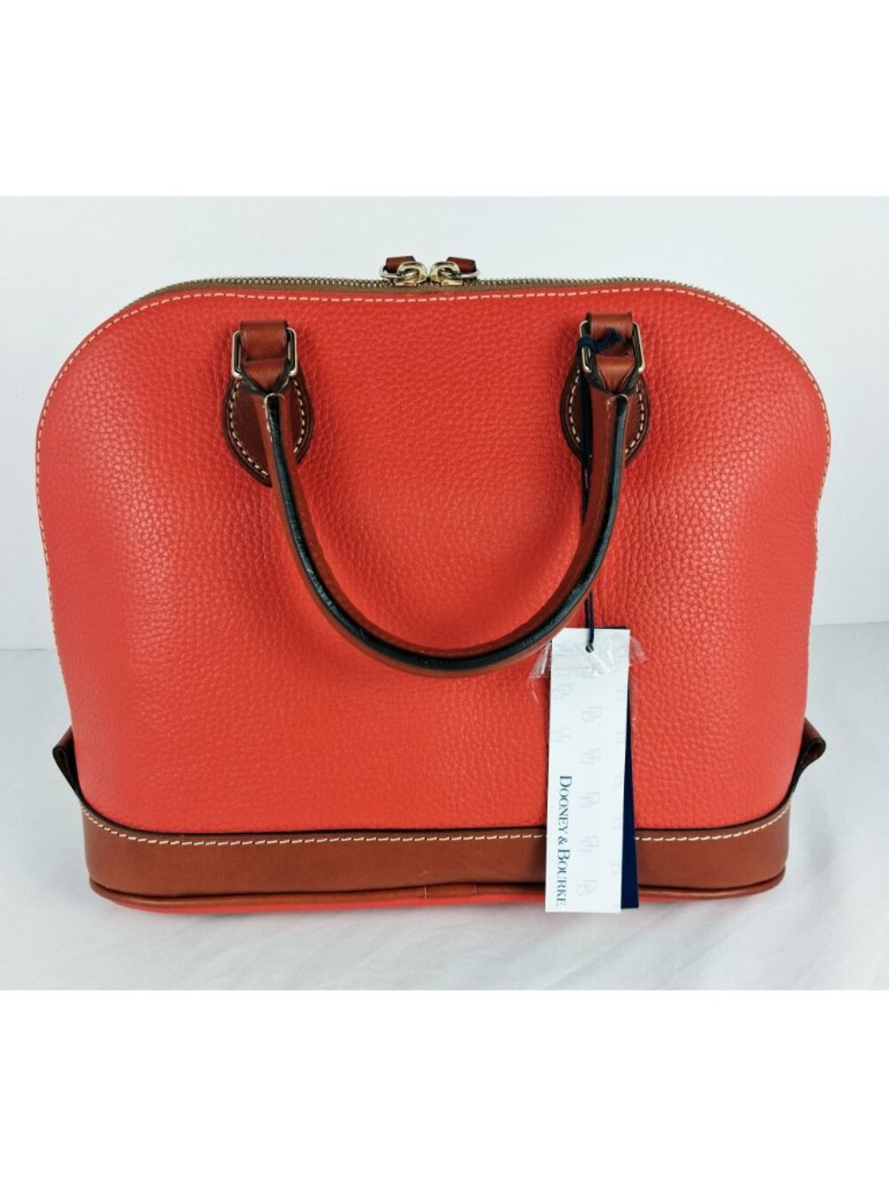 Dooney & Bourke Pebble Leather Domed Dark Salmon Satchel / Cross Body NWT - Picture 3 of 16
